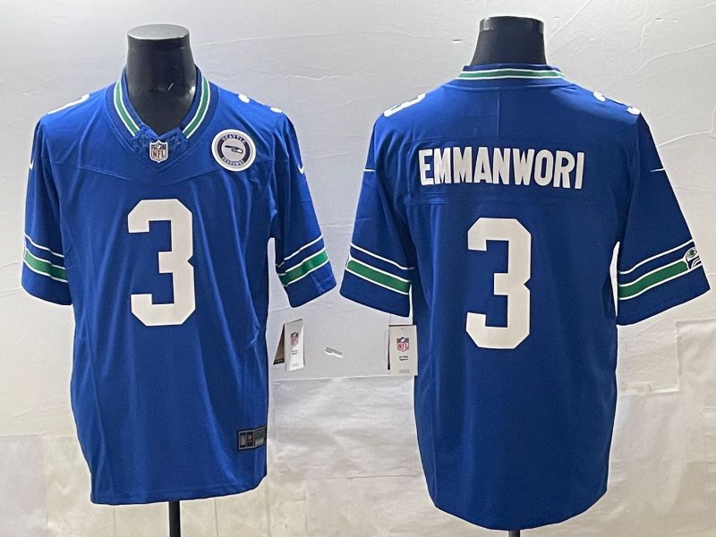Men 2025 Seattle Seahawks #3 Emmanwori Blue retro Three generations Nike Limited NFL Jersey style 2